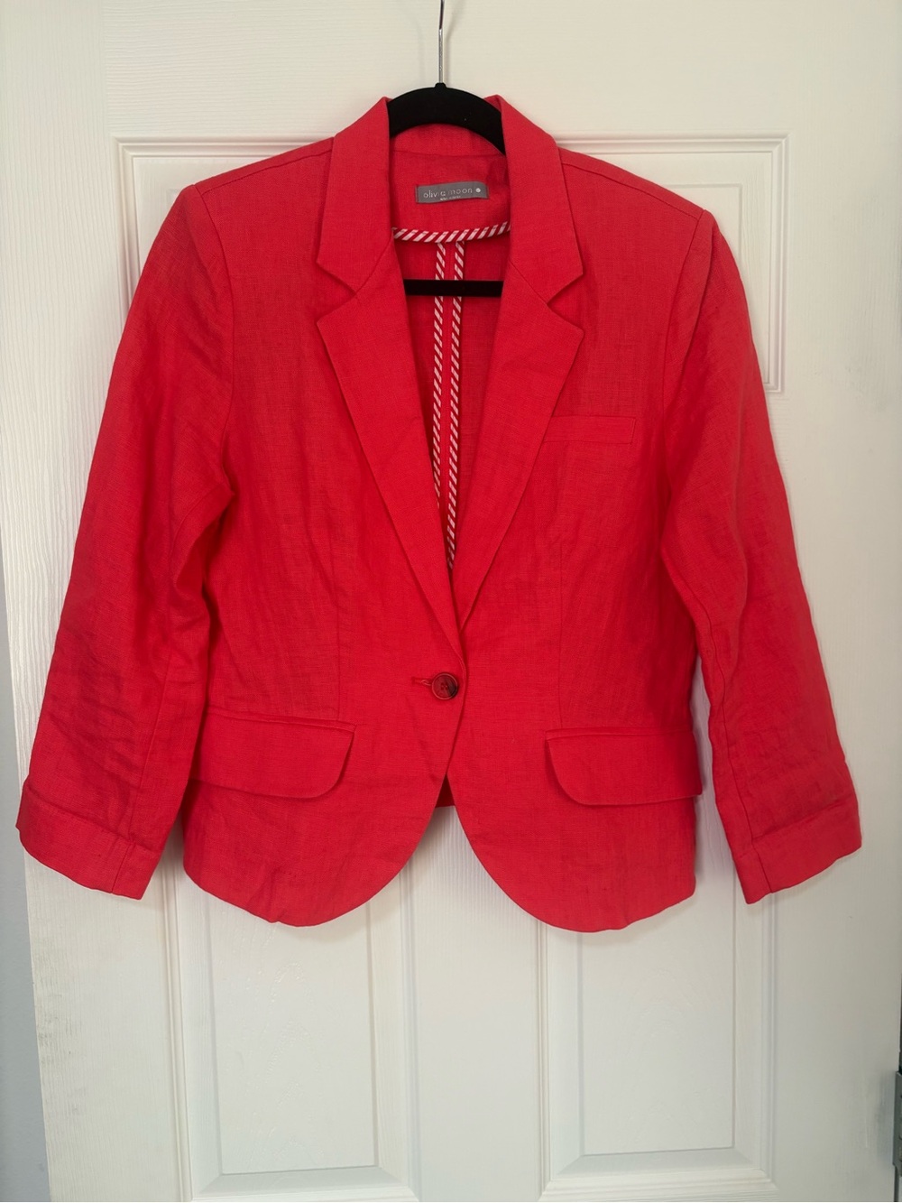 Olivia Moon Coral-Red Cropped Blazer